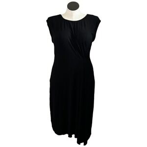 GRACE Classy Black Sleeveless Ruched Midi Dress‎ Women's Size L